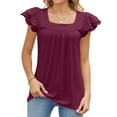 thumbnail image 3 of Womens Summer Tops Square Neck Lace Short Sleeve Babydoll Shirts Dressy Casual Pleated Flowy Blouses, 3 of 5