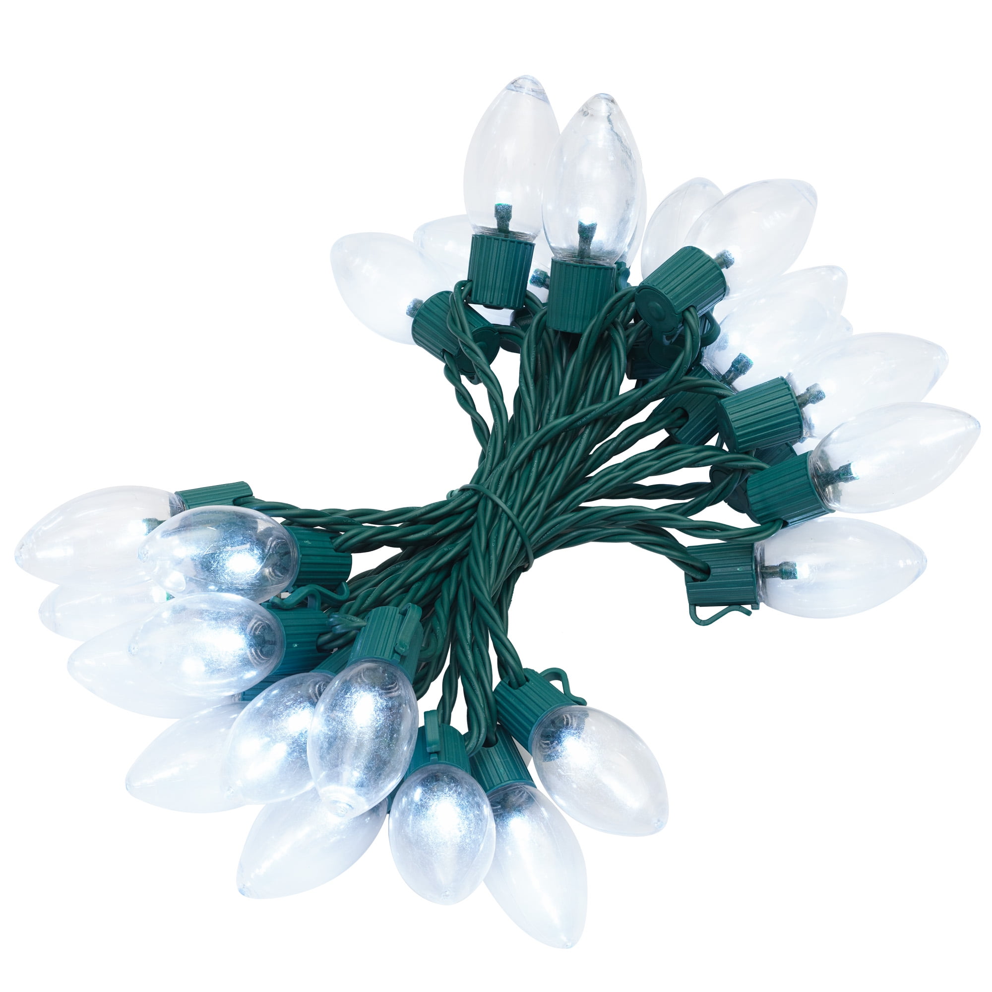 Indoor/Outdoor 25-Count Ultra Bright LED C9 Christmas Lights, Cool White, 14', Holiday Time