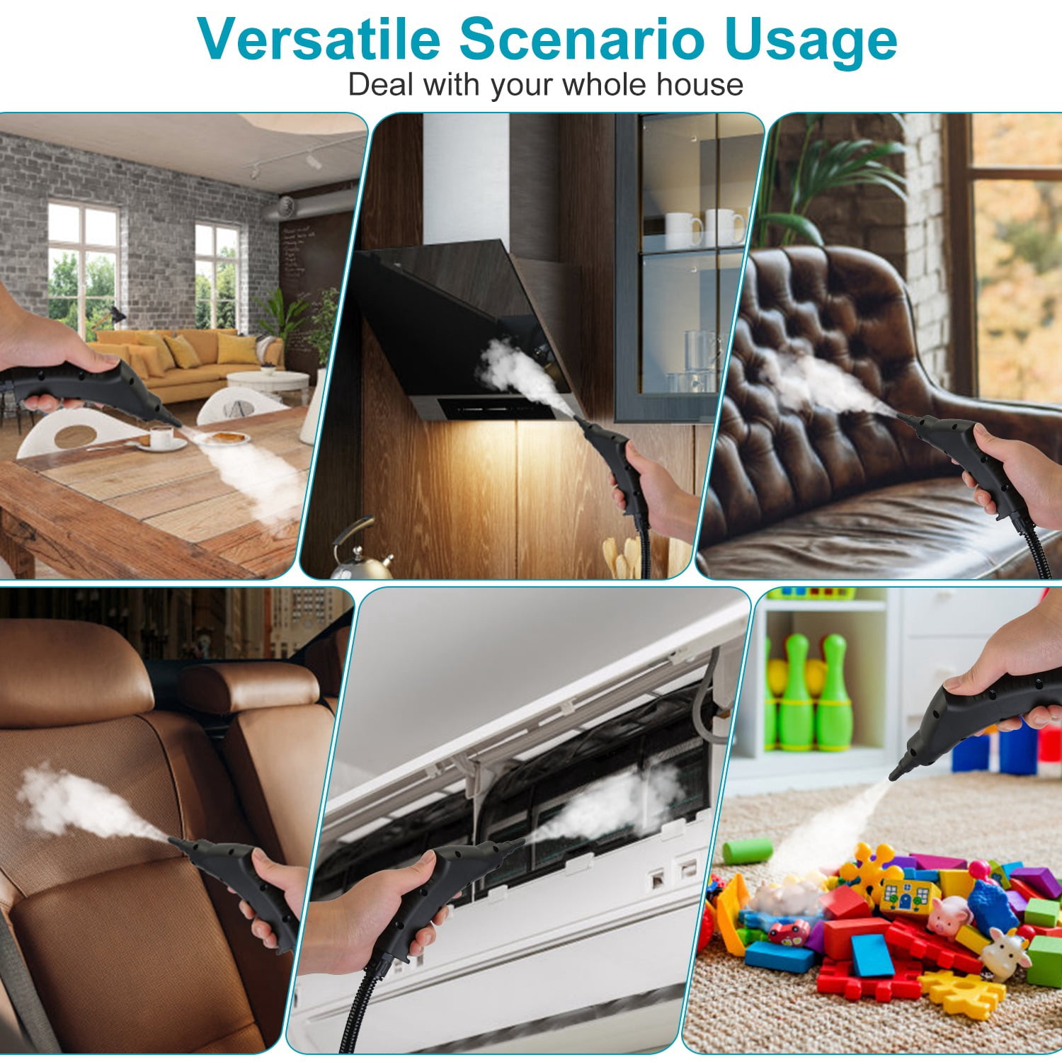 High Pressure Steam Cleaner 3Bar 212℉, 6 Adjustable Steam Levels with Multi-Accessories, 1200ml Tank Portable Steam Cleaning Machine for Kitchen Floor Window