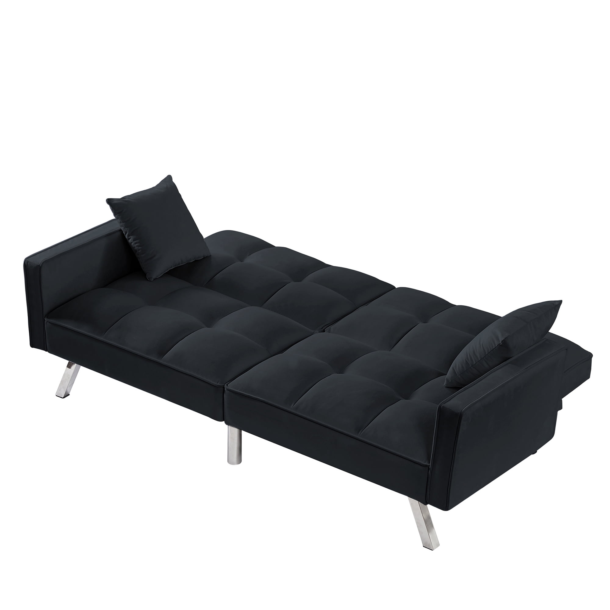 Kepooman Modern Convertible Velvet Futon Couch with 2 Pillows for Office Living Room Bedroom, Black Kepooman Modern Convertible Velvet Futon Couch with 2 Pillows for Office Living Room Bedroom, Black