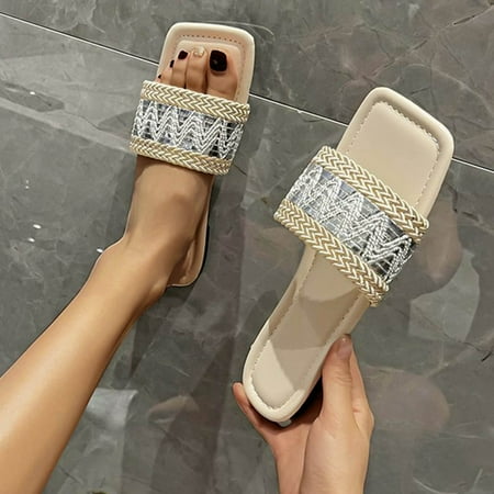 

〖Yilirongyumm〗 Beige 37 Slippers For Women Slippers And Flat Fashion Bottom Size Bottom Large Summer Women Beach Spring Soft Seaside Women s Slipper