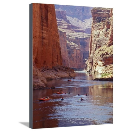 Arizona, Grand Canyon, Kayaks and Rafts on the Colorado River Pass Through the Inner Canyon, USA Stretched Canvas Print Wall Art By John