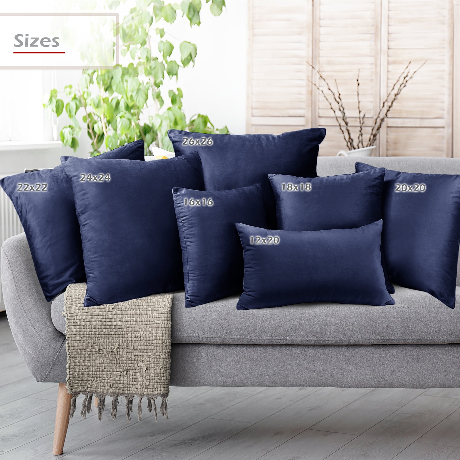 Clara Clark Plush Solid Decorative Microfiber Square Throw Pillow Cover with Throw Pillow Insert for Couch, Royal Blue, 22"x22"", 4 Piece Decorative Soft Throw Pillow Set