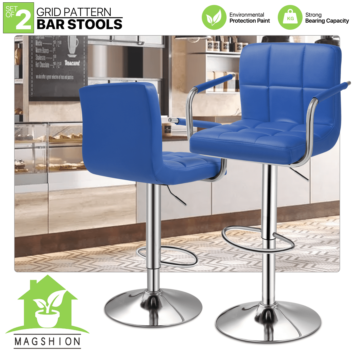 Magshion Counter Height Bar Stools Set of 2, Adjustable Barstools Faux