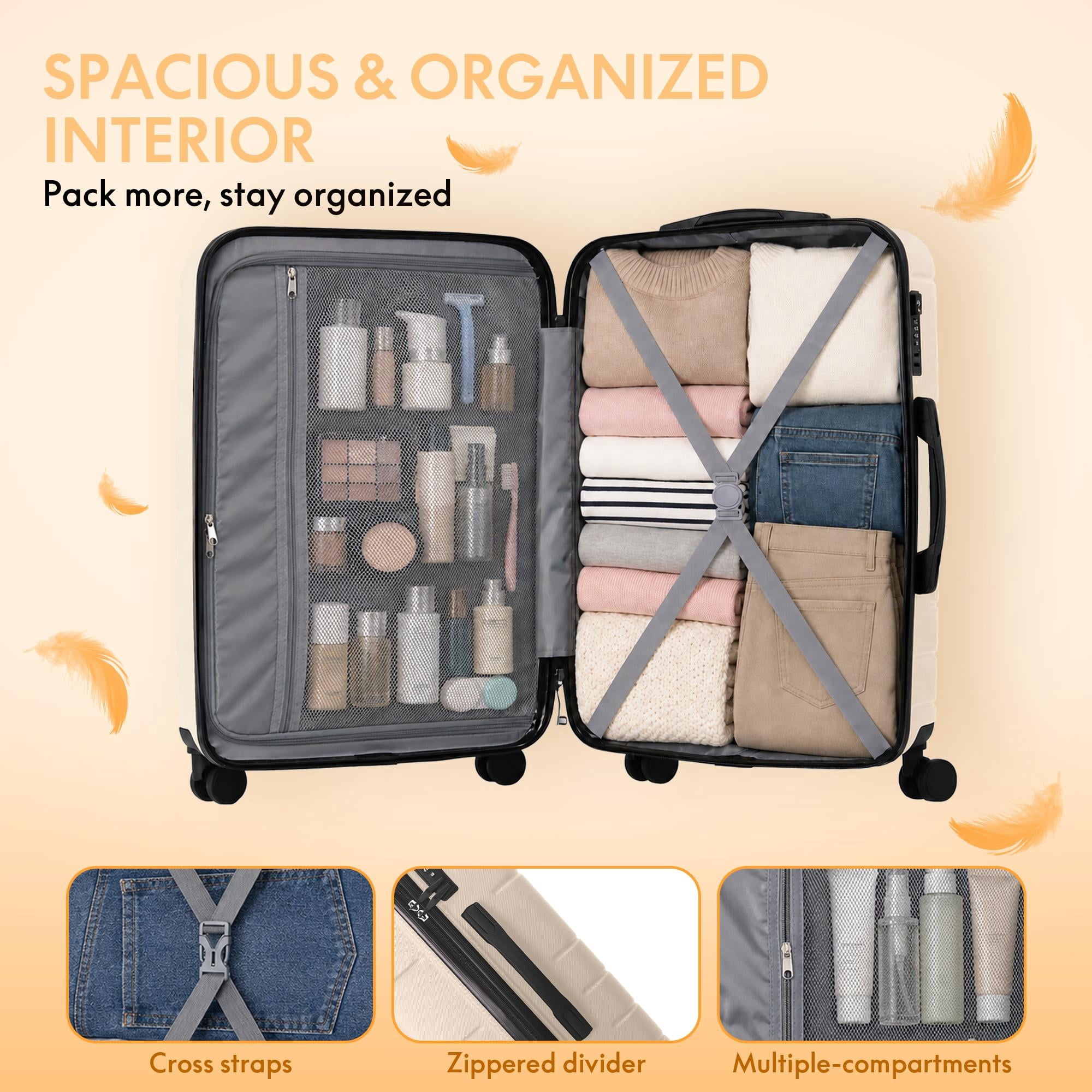 3-Piece ABS Hardshell Luggage Set, Lightweight Scratch-Resistant Suitcases with Silent Spinner Wheels & TSA Lock, Beige