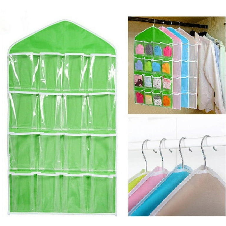 3PCS 16 Pockets Clear Over Door Hanging Bag Shoe Rack Hanger Underwear  Socks Bra Closet Storage Tidy Organizer With 9 Discount(Blue,Green,Pink) 