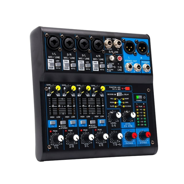 Console de Mixage Sonore Portable 6 Canaux Interface USB Entrée Ordinateur 48V Moniteur Fantôme Enregistrement