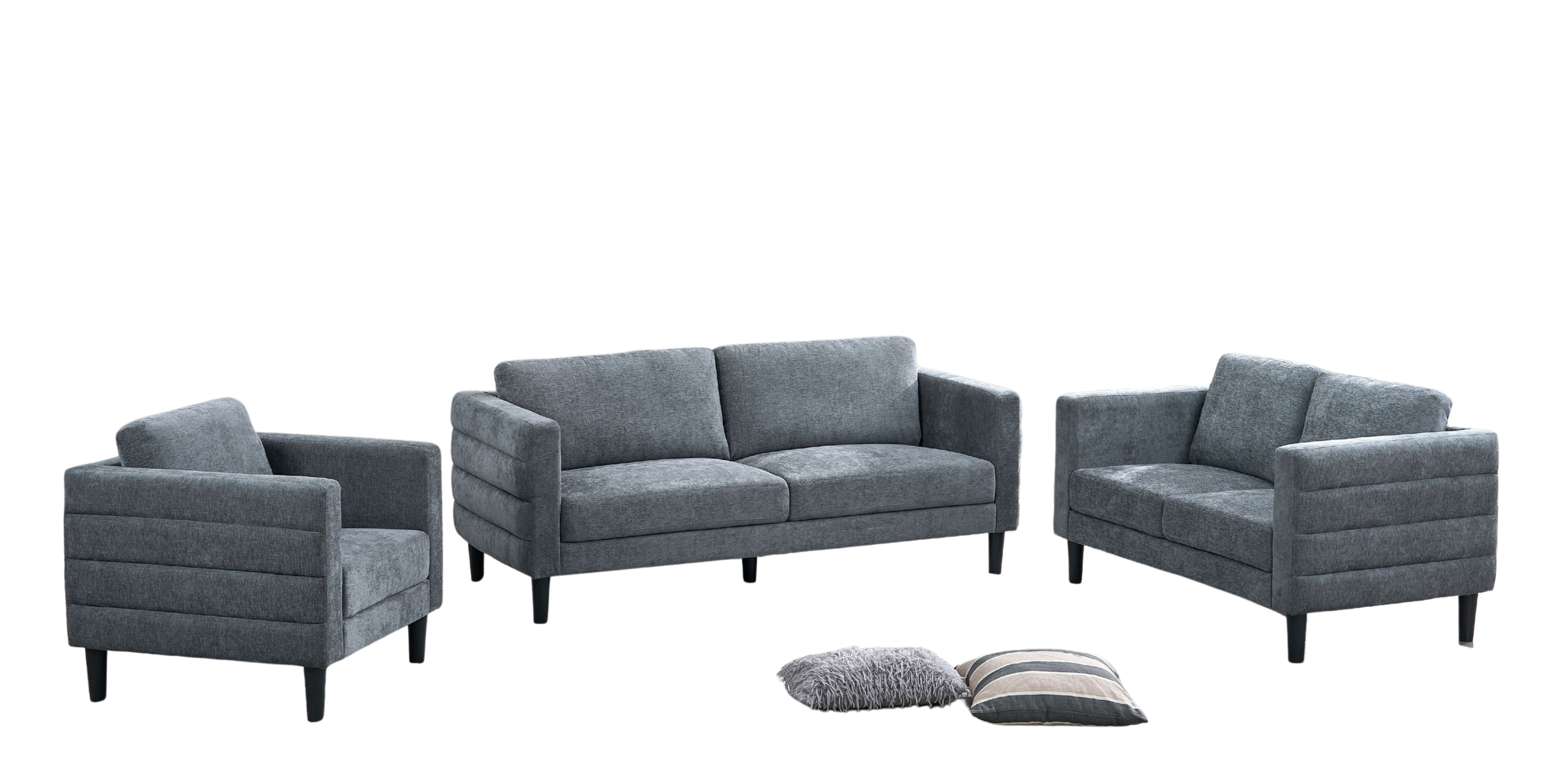 K-LIVING BRAYDEN ENSEMBLE DE CANAPÉS 3 PIÈCES EN TISSU GRIS ANTHRACITE (CANAPÉ, CAUSEUSE, FAUTEUIL)