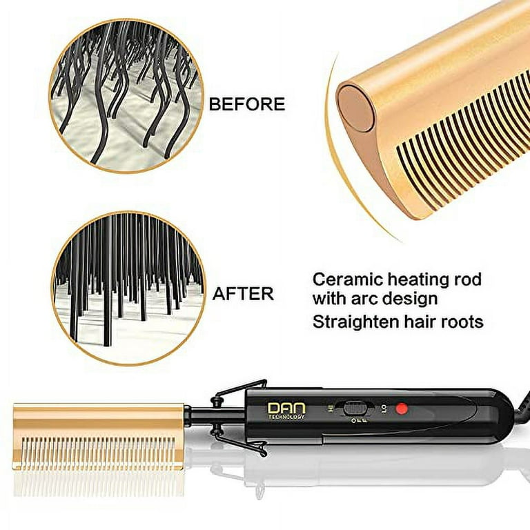 DAN Technology Curved Hot Comb 450a hot Comb Hair Straightener Ceramic hot Comb Heat Press Comb Low and high Temperatures hot Combs for Natural