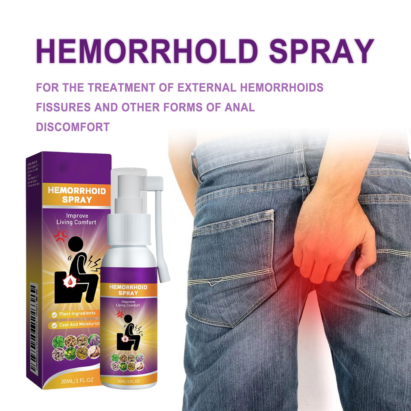 Alvantor Plant-Based Hemorrhoid Treatment Spray - Fast Relief for External Hemorrhoids and Fissures, 1 fl. oz