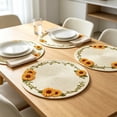 thumbnail image 4 of AYktou 4 Pcs Round Linen Placemats Set, 15 Inch Weaving Printed Sunflower Place Mats for Dining Table, Non Slip Washable Farmhouses Home Heat Resistants Dish Mat for Party Table Decor, 4 of 9