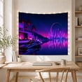 thumbnail image 5 of Neon Watercraft Over Reflective City Waters, Serene Digital Art for Cityscape Fans, Neon Skyline Decor, Housewarming Gift, Tapestry Wall Hanging for Bedroom and Studio, 5 of 7