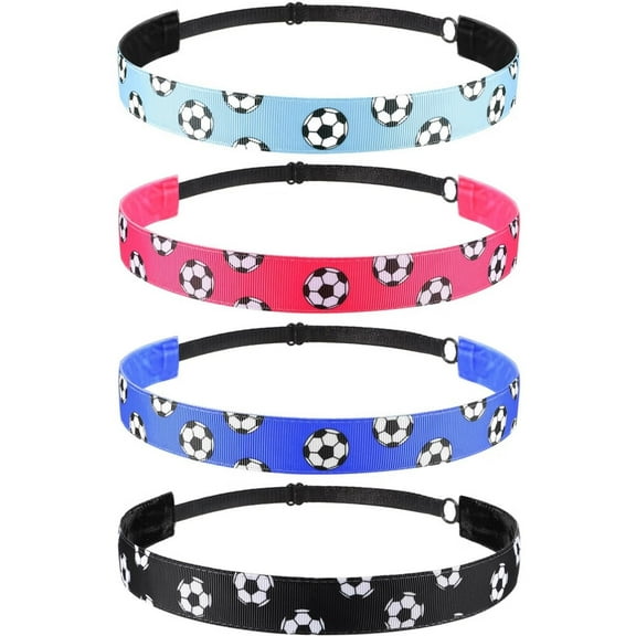 4 Pieces Non-slip Soccer Headband for Girl Adjustable Football Hairband Sport (Black, Blue, Rose Red, Light Blue)