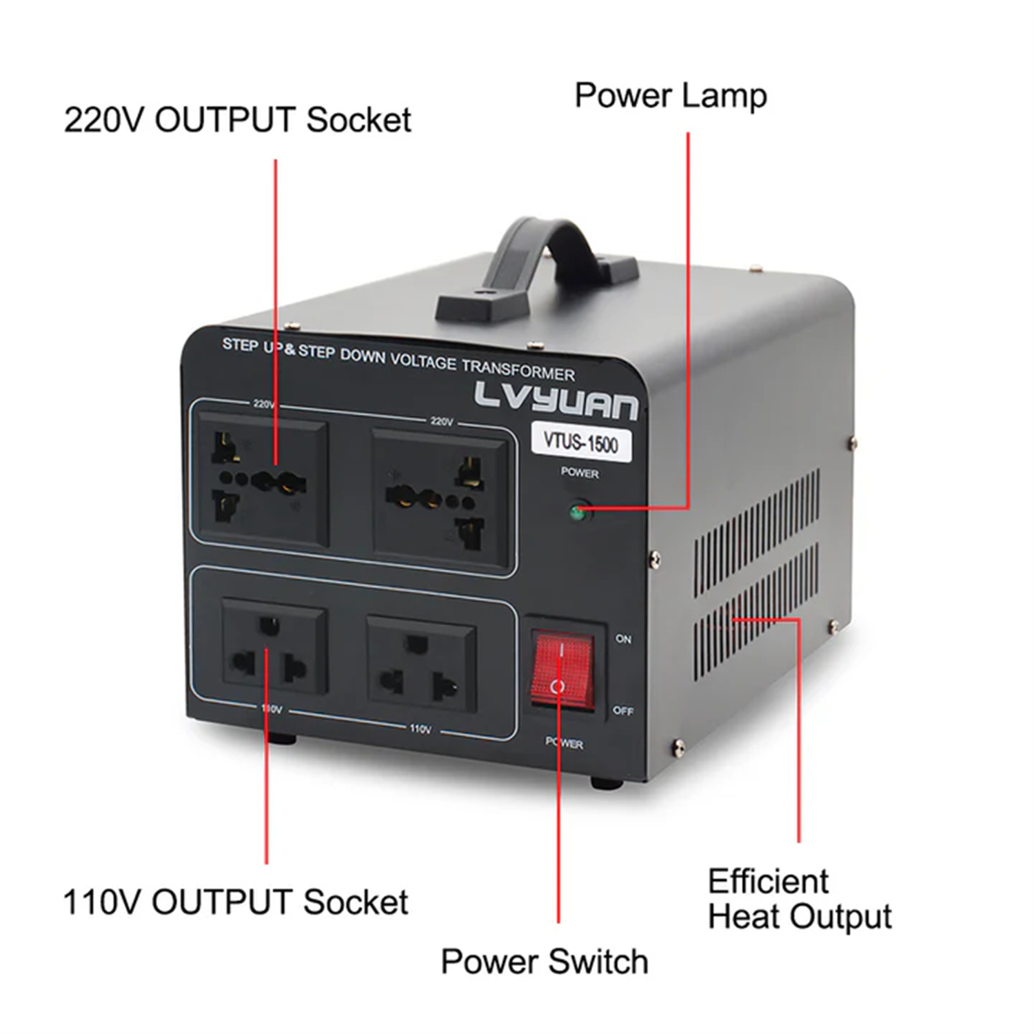LVYUAN 1500 Watts Voltage Converter 110V to 220V / 220V to 110V Power Converter Step Up & Down Transformer