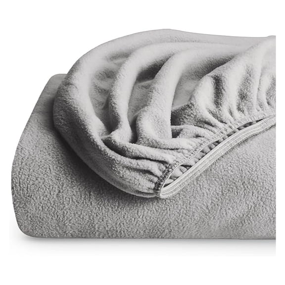 Fleece Fitted Sheet Full - Extra Plush Polar Fleece Deep Pocket - Cozy Warm All Season - Light Grey