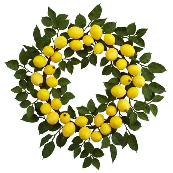 Nearly Natural Lemon Wreath in Yellow