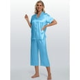 thumbnail image 4 of DAKIMOE Silk Satin Pajama Set for Women Capri Pajamas Short Sleeve Button Down Two Piece Pjs Sleepwear Soft Loungewear Nightwear, 4 of 8