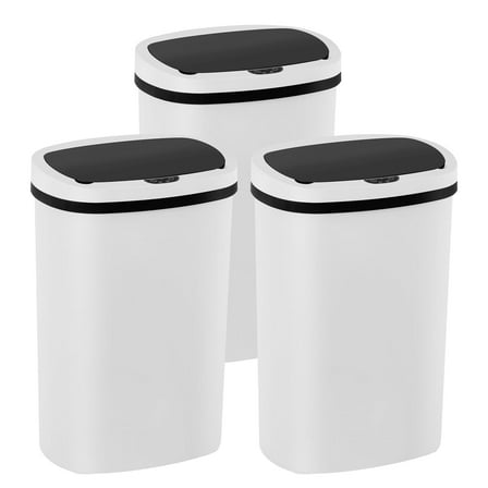 PayLessHere 13Gal Trash Can - Touchless Automatic Lid, Plastic Garbage Can for Kitchen  (3, White)