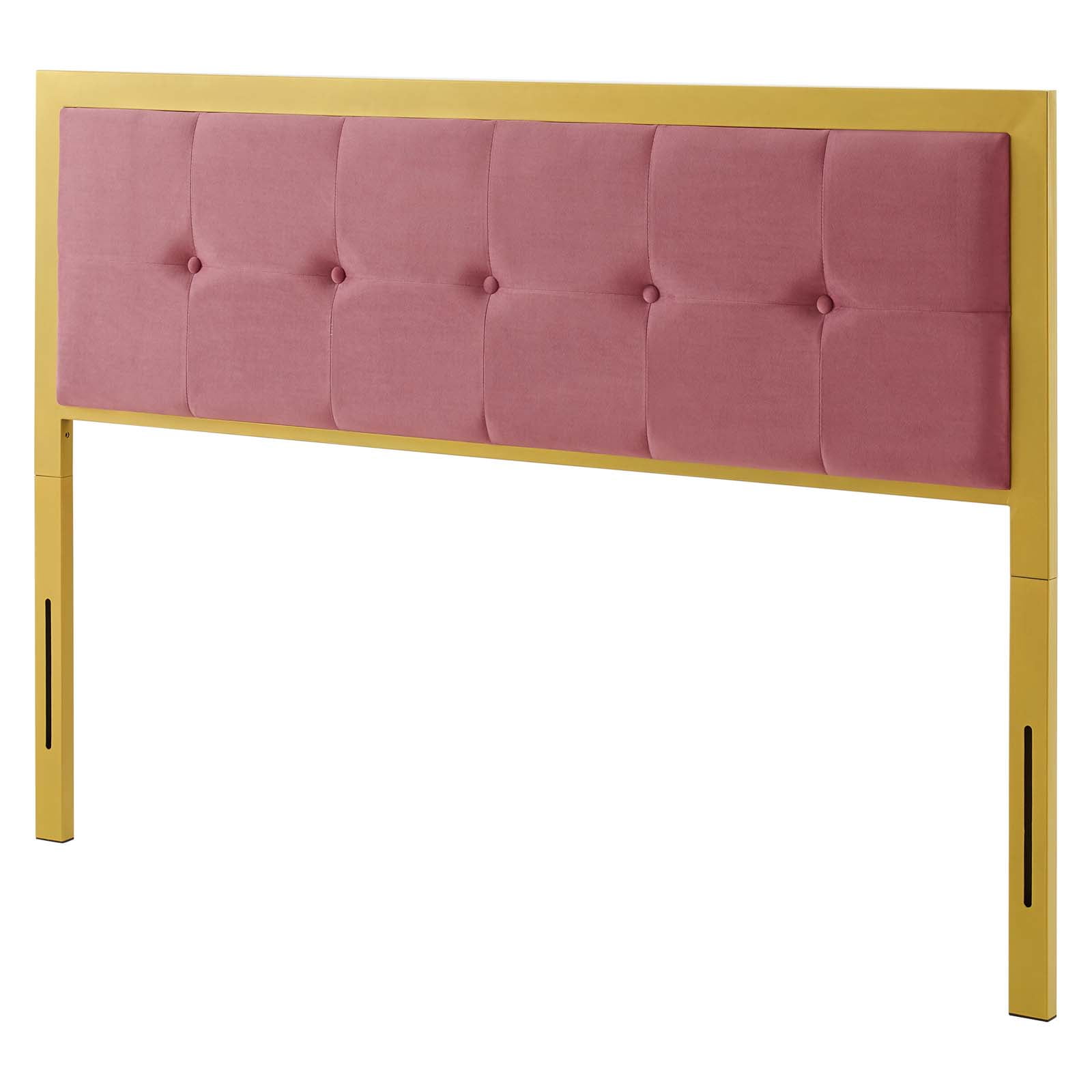 Tufted Headboard, King Size, Velvet, Metal Steel, Gold Pink, Modern