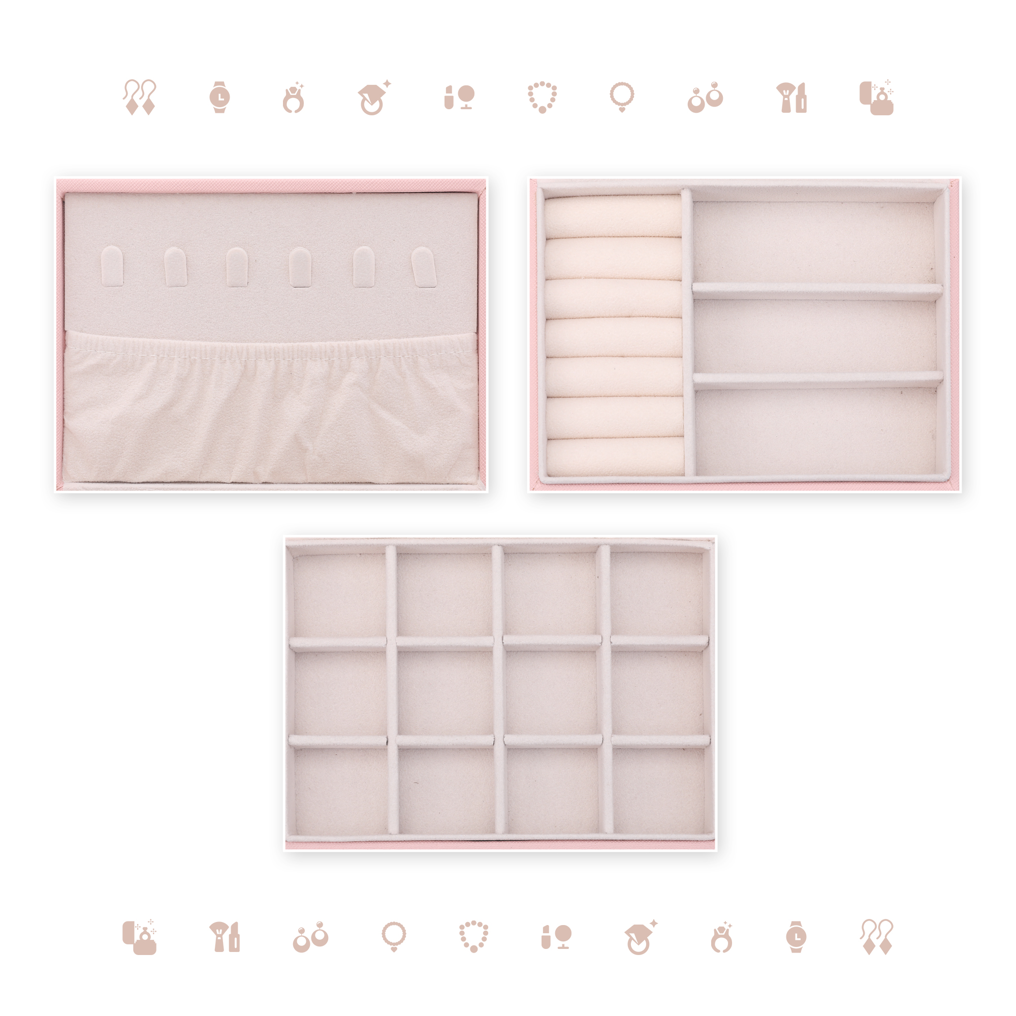 Unique Bargains 2 Layer Jewelry Box PU Leather Jewelry Case for Earring Necklace Ring Pink