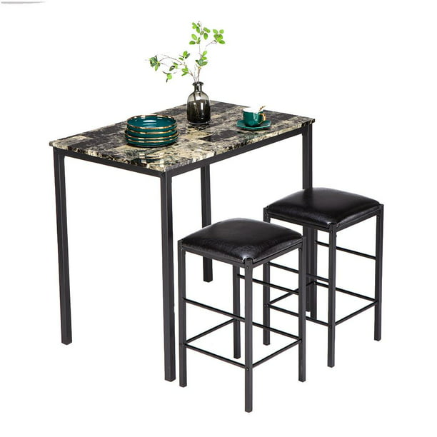Marble Counter Height Table Dining Set, High Round Table With Stools