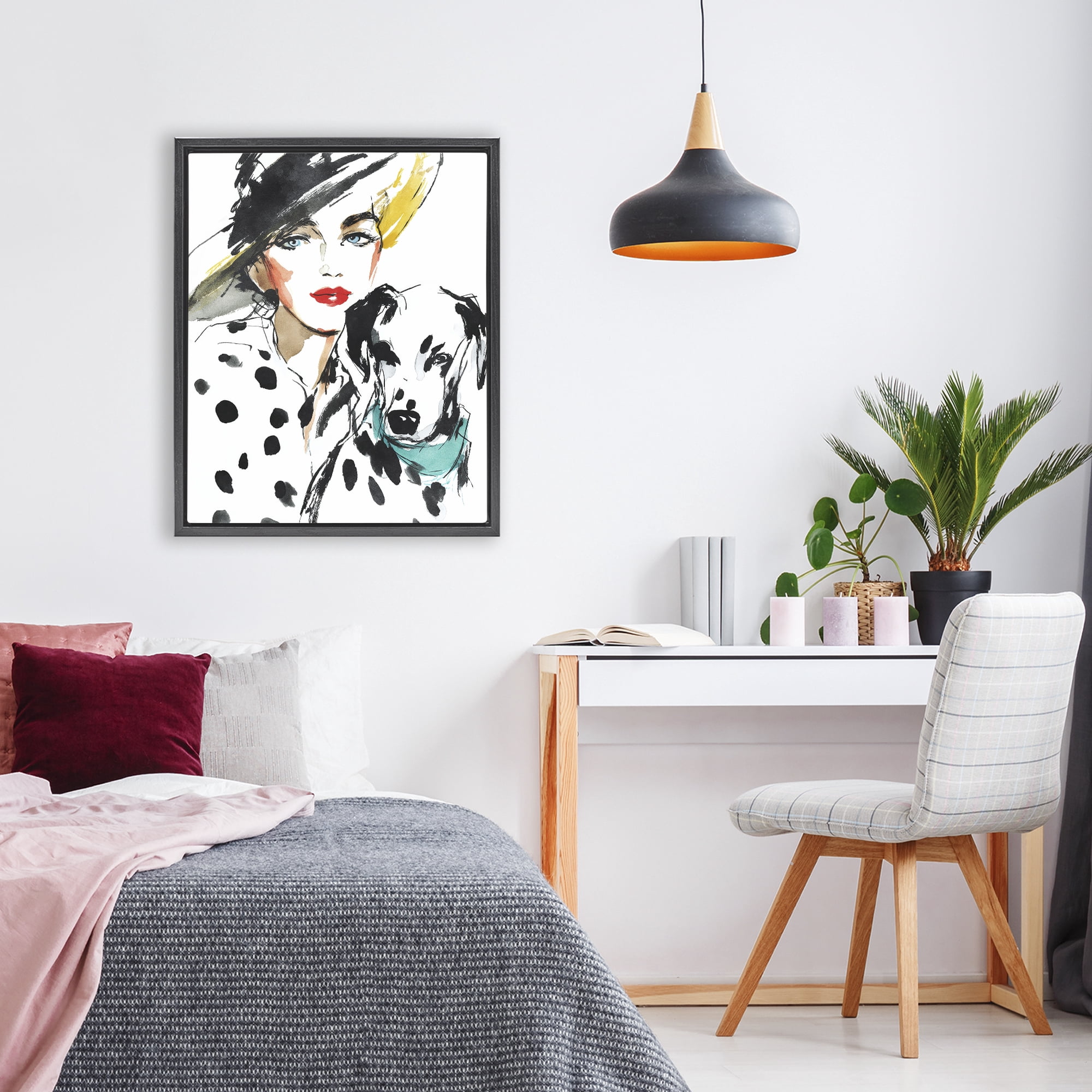 Stupell Industries Trendy Dalmatian Muse Black Framed Floater Canvas Wall Art, design by Svetlana Aleynikova