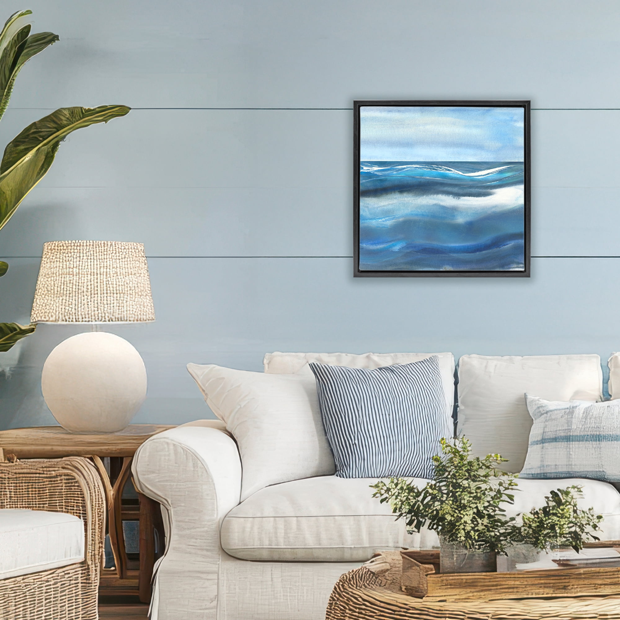 Stupell Industries Calm Expanse of Ocean Waves Black Framed Floater Canvas Wall Art, design by Susan Jill