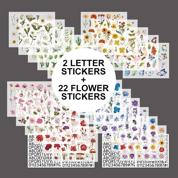 Pressed Flower Themed Stickers Set, 500 Pcs flower stickers for Scrapbooking, Journaling, and Craft Projects, 24 Sheets