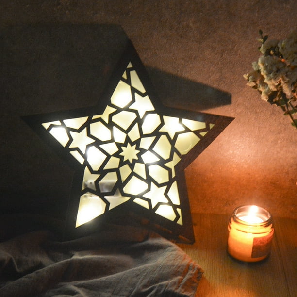Lámpara Decorativa de Ramadán, Lámpara Led Decorativa de Ramadán Mubarak, Farol Decorativo de Ramadán, Figura Decorativa de Estrella de Eid Mubarak, Soporte para Lámpara de Té de Ramadán