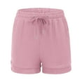 thumbnail image 3 of ZQUUVOU Women's Shorts Solid Color Drawstring Elastic Wide Leg Pocket Casual Shorts(Pink,L), 3 of 4