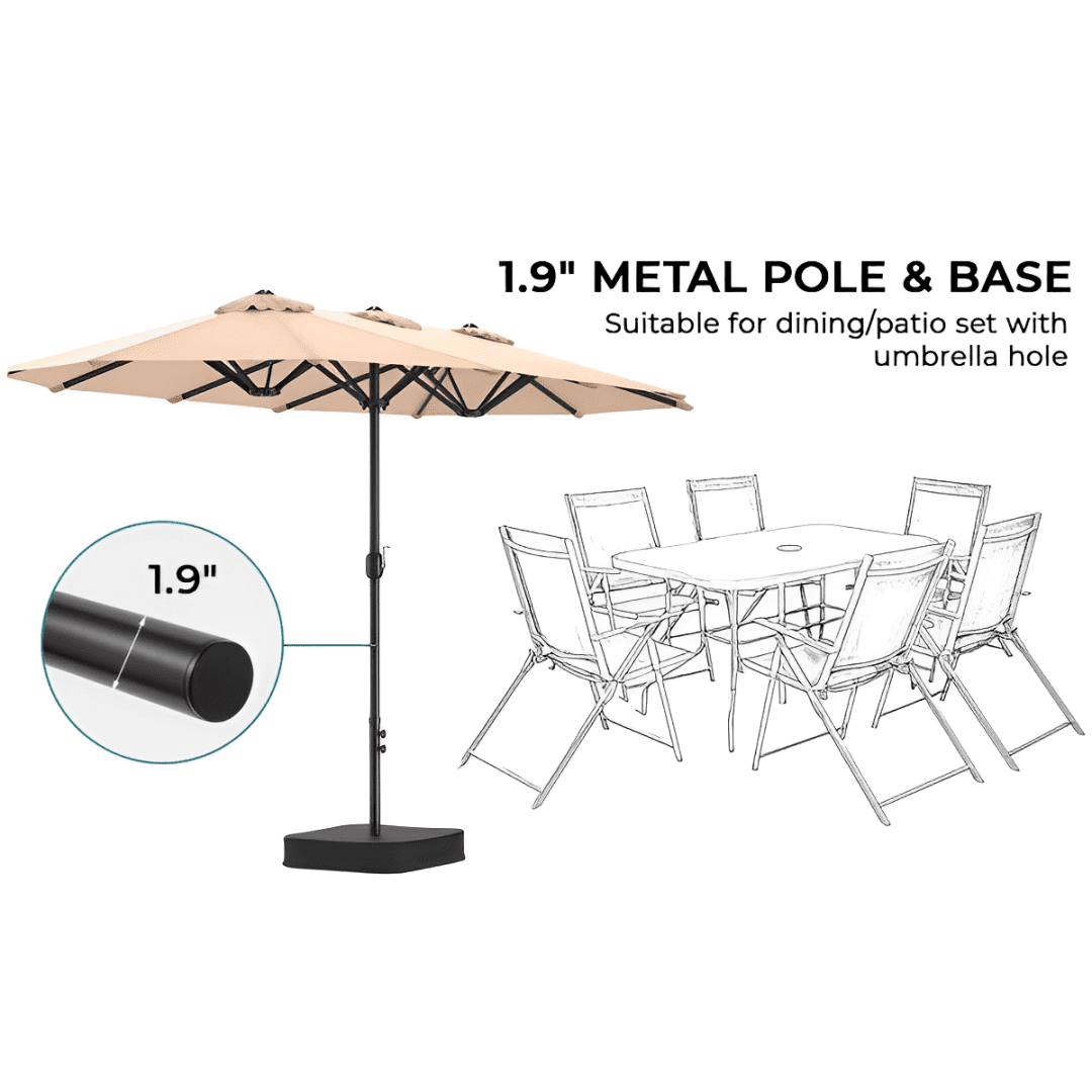 Vitarpatio 15 ft Double Sided Patio Umbrella with Base, Extra Large Outdoor Market Umbrella with Crank Handle, Rectangular Outdoor Deck Umbrella