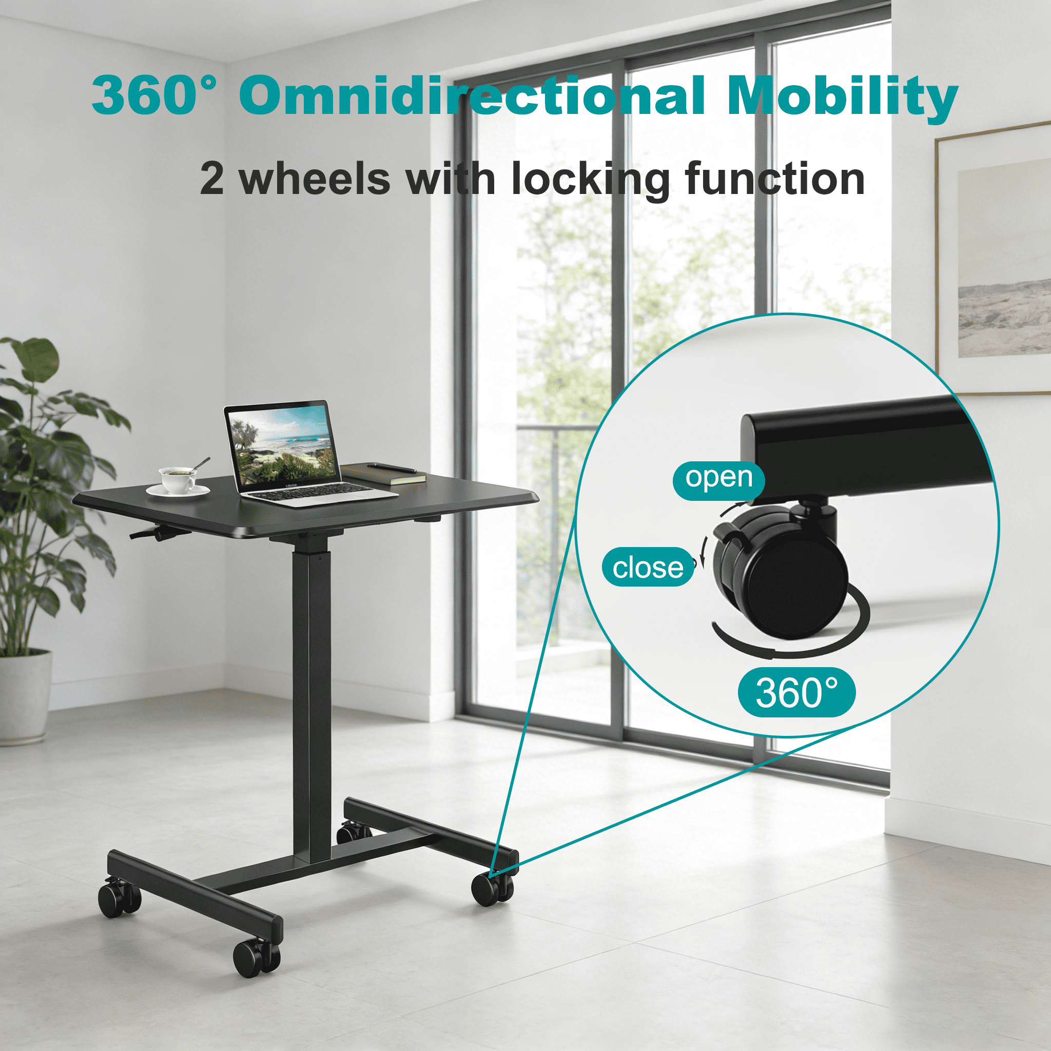 Aidoly Mobile Standing Desk with Locking Wheels - Height Adjustable Rolling Desk, Workstation for Home Office, Living Room & Classroom，Black