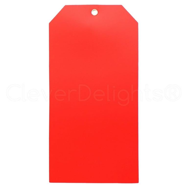 100 Pack - CleverDelights Large Red Plastic Tags - 6.25 x 3.125 -  Tear-Proof and Waterproof 