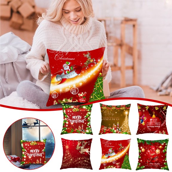 Suncoda Christmas Throw Pillow Covers Cases 18X18" Red Gold Christmas Decorations Winter Xmas Navidad Indoor Home Holiday Decor Ornaments Cushion for Bed Sofa Couch Tree Reindeer