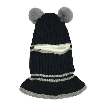 

EHTMSAK Toddler Baby Knitted Beanie Children Ski Hat Pompom Winter Cap for Girl Boy Black 1Y-5Y One Size