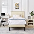 thumbnail image 6 of VECELO Set of 2 Twin Bed Frames, Modern Upholstered Platform Bed Frame with Button Tufted Adjustable Headboard, No Box Spring Needed, Beige, 6 of 10