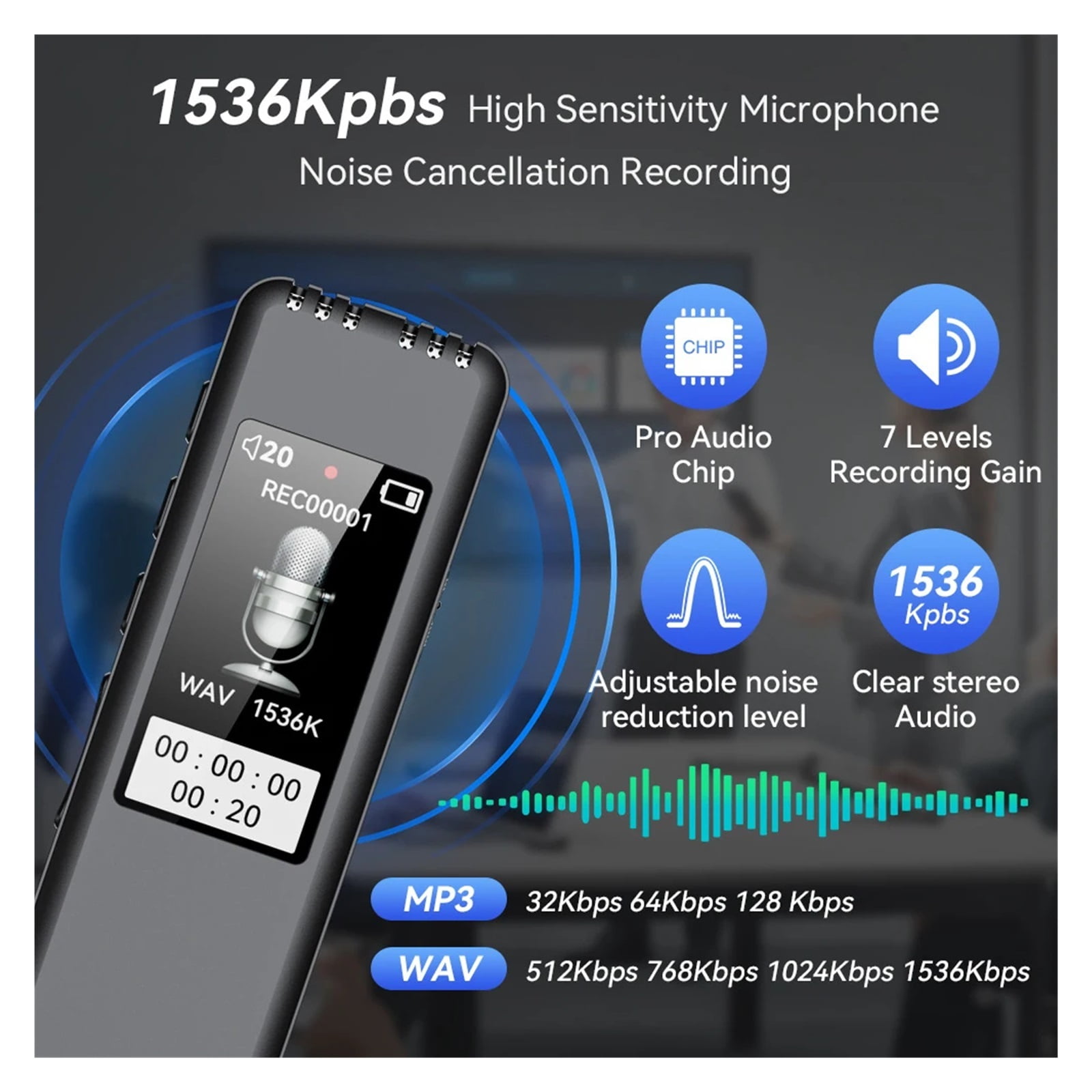 Digital Voice Recorder Pen Max Support  TF Card Portable MP3 Player Audio Recorder with 512Kbps ,Powerful Feature