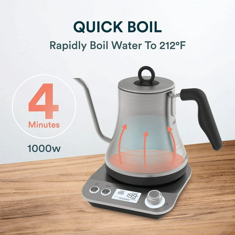 OVALWARE Electric Pour Over Gooseneck Kettle 0.8L Variable Temperature  Control Quick Boil Smart Automatic Shutoff Stainless Steel Fast Hot Water