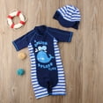 thumbnail image 3 of Douhoow Baby Boys Long Sleeve Swimsuit Cartoon Whale Printed Zipper Bathing Suit with Sun Hat, 3 of 8