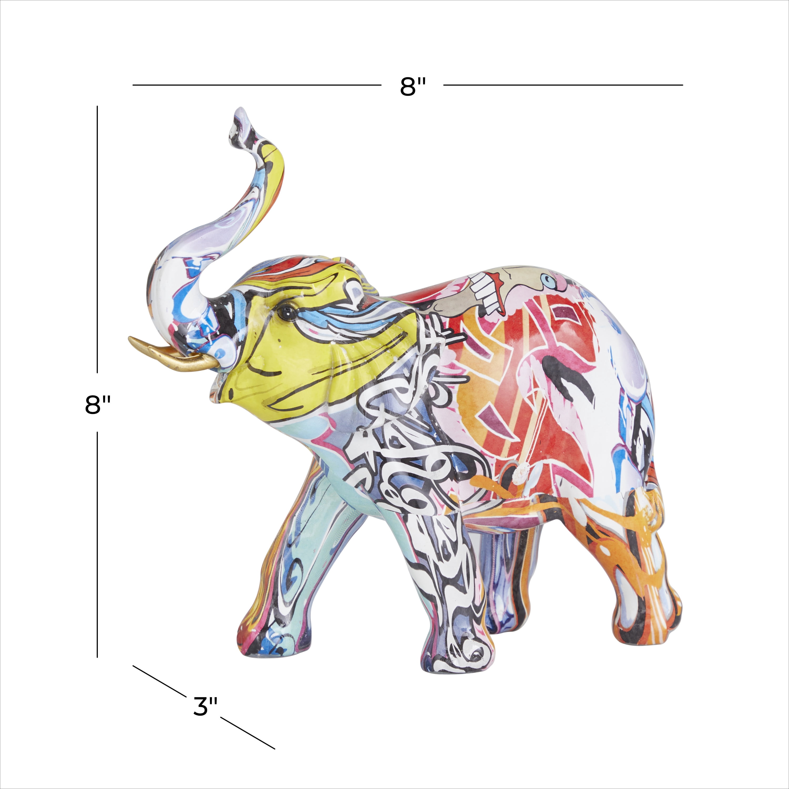 The Novogratz 8x8 Multi Colored Polystone Graffiti Elephant