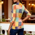 thumbnail image 3 of ASDFVBKG Women's Mock Turtleneck Long Sleeve T-Shirts Comfy Base Layer Tee Shirts Plaid Vintage Print Tunic Dressy Top Casual Slim Fit Lounge Clothes Multicolor S, 3 of 4