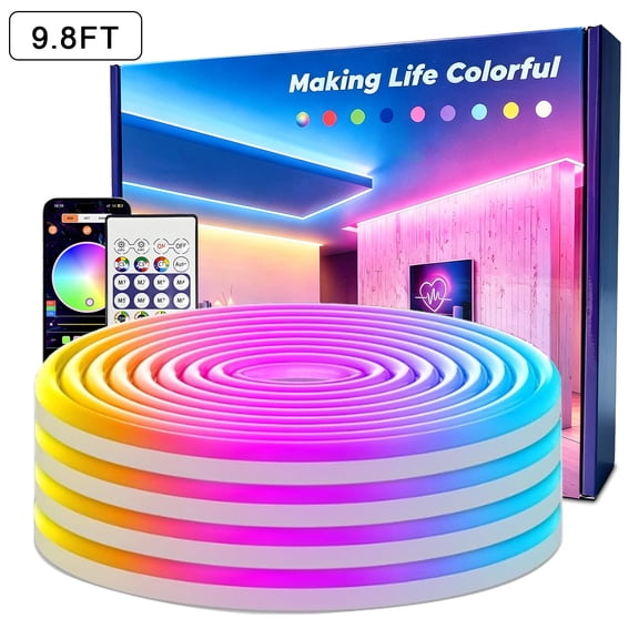 Neon Rope Lights, 9.8FT RGB LED Strip Lights LED Lights for Bedroom, DIY Design, Music Sync, 44Key Remote Control, Multiple Modes for Bedroom,Decoration