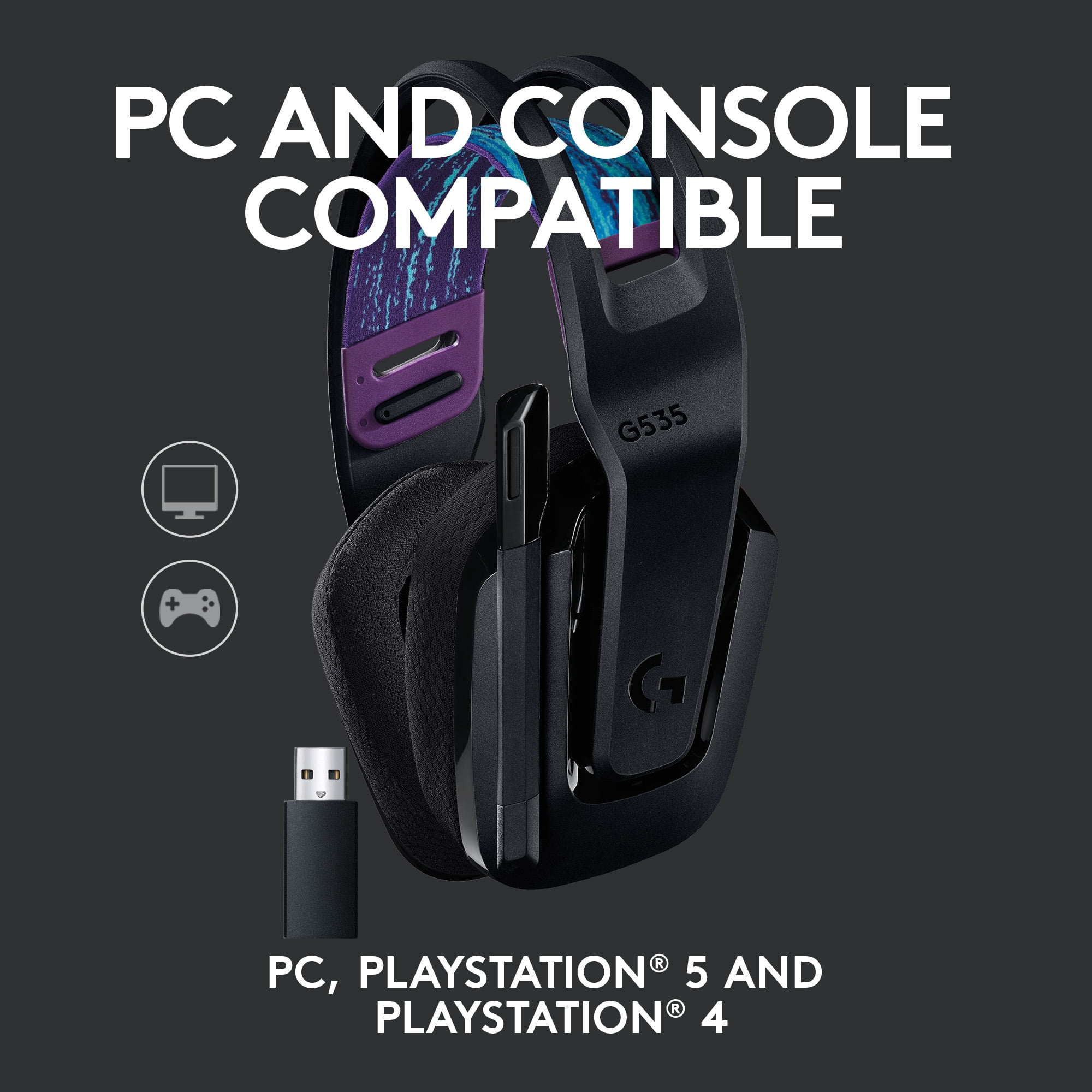 Logitech G535 LIGHTSPEED Wireless Gaming Headset - Lightweight on-ear headphones, compatible with PC, PS4, PS5, Black