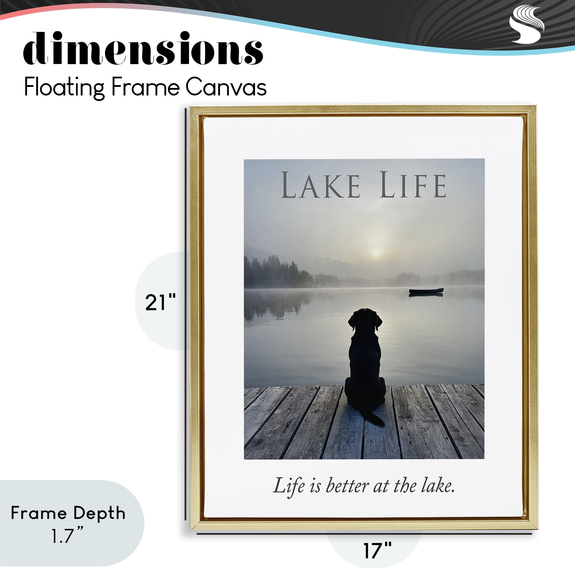 Stupell Industries Lake Life with Dog Gold Framed Floater Canvas Wall Art, design by A Barefoot Stylist