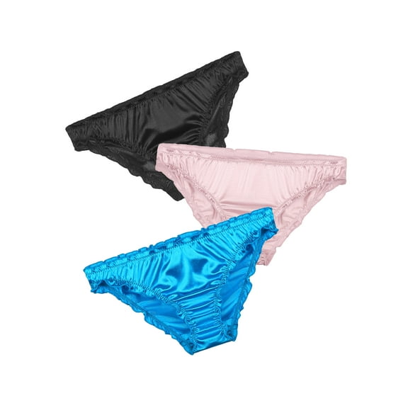 Unique Bargains Women's Plus Size Low Rise Soft Satin Sparkled Brief Stretchy Underwear Black, Pink, Blue L