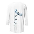thumbnail image 4 of Plus Size 3/4 Sleeve Tops for Women Dragonfly Printed Crew Neck Fall Spring Summer Base Tee Shirt Tshirts S-5X (XL, White 01), 4 of 6