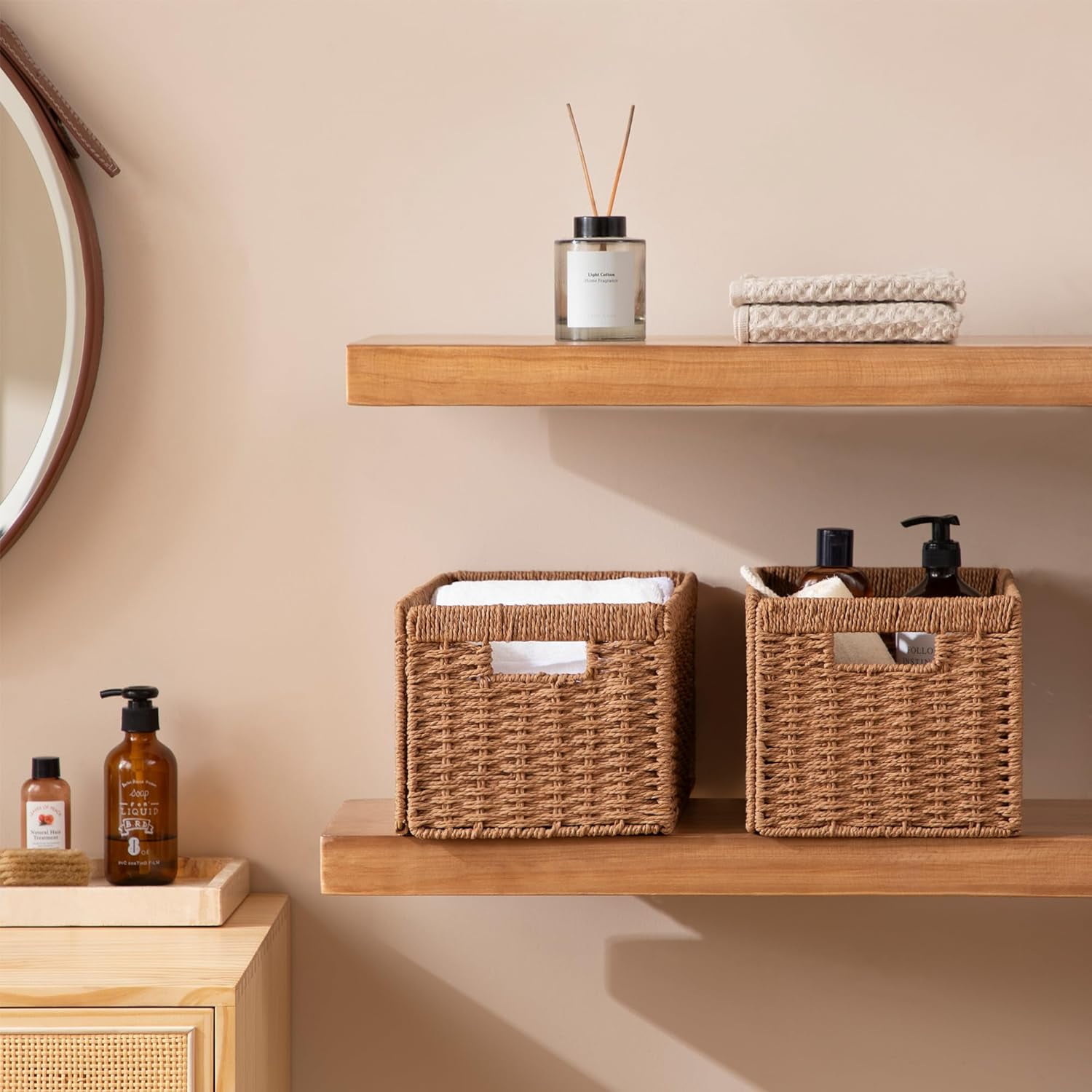 HBlife 2 Pack Woven Wicker Baskets, Shelf Decor, Rectangle