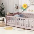 thumbnail image 5 of Twin Size Floor Bed with Door and Fence, UHOMEPRO Montessori Floor Bed with Slats and Safety Guardrails, Solid Wood Twin Bed Frame for Bedroom, Pink, 5 of 13