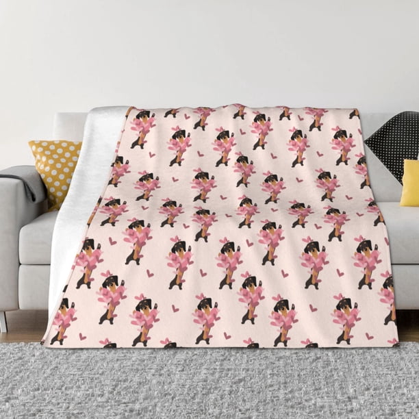 Balery Dachshund Dog Heart Manta de Franela con Dibujo, Lujo Ultra Suave y Cálido, Antipelusa y Resistente a las Arrugas para Cama, Sofá, Camping -50"x40"
