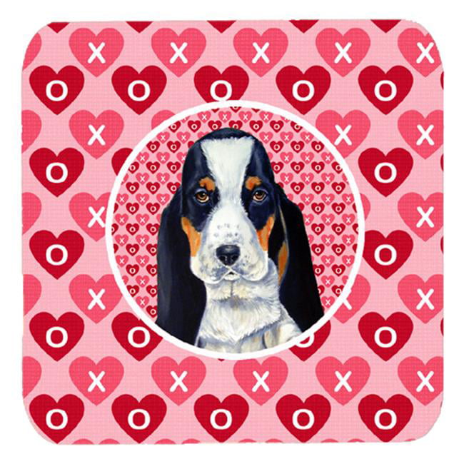 Multicolor Set of 4 Carolines Treasures LH9149FC Basset Hound Valentines Love and Hearts Foam Coasters 3.5 H x 3.5 W